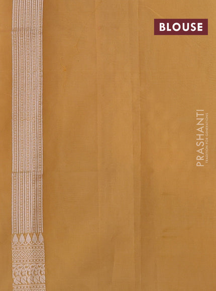 Banarasi silk cotton saree pale yellow with allover thread & zari woven buttas and thread & zari woven border