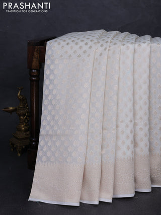 Banarasi silk cotton saree off white with allover thread & zari woven buttas and thread & zari woven border