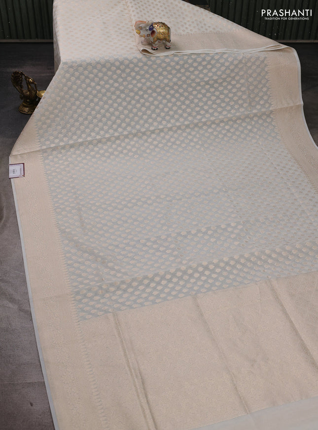 Banarasi silk cotton saree off white with allover thread & zari woven buttas and thread & zari woven border