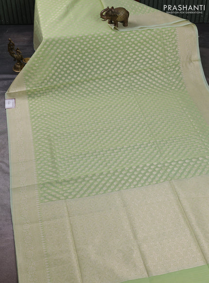 Banarasi silk cotton saree light green with allover thread & zari woven buttas and thread & zari woven border