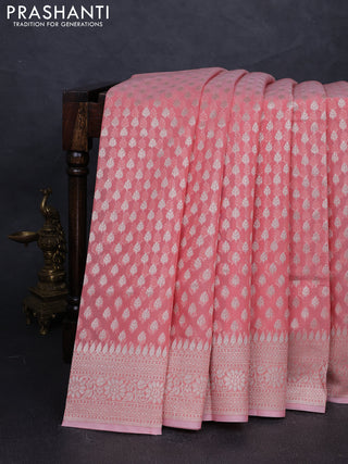 Banarasi silk cotton saree peach shade with allover thread & zari woven buttas and thread & zari woven border