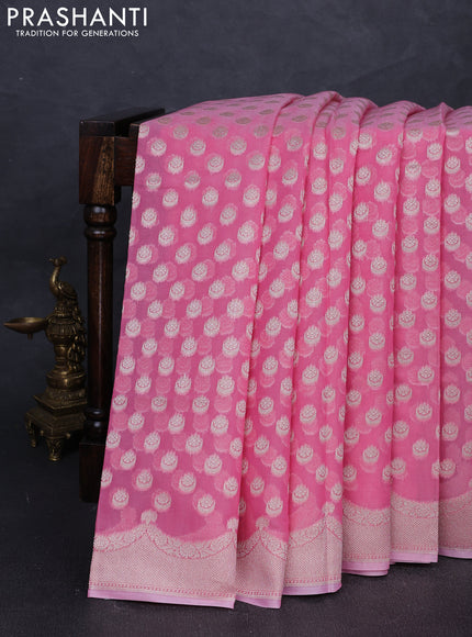 Banarasi silk cotton saree peach pink with allover thread & zari woven buttas and thread & zari woven border
