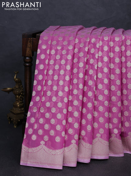Banarasi silk cotton saree onion pink with allover thread & zari woven buttas and thread & zari woven border