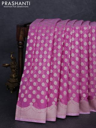 Banarasi silk cotton saree onion pink with allover thread & zari woven buttas and thread & zari woven border