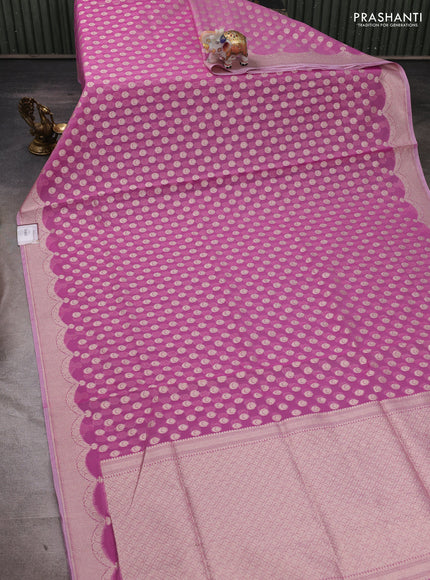 Banarasi silk cotton saree onion pink with allover thread & zari woven buttas and thread & zari woven border