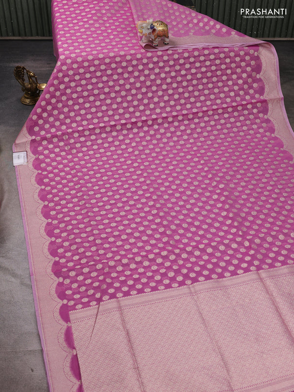 Banarasi silk cotton saree onion pink with allover thread & zari woven buttas and thread & zari woven border