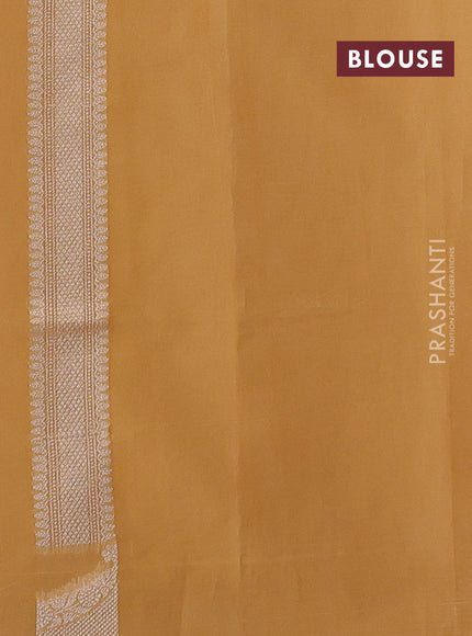 Banarasi silk cotton saree pale yellow with allover thread & zari woven buttas and thread & zari woven border