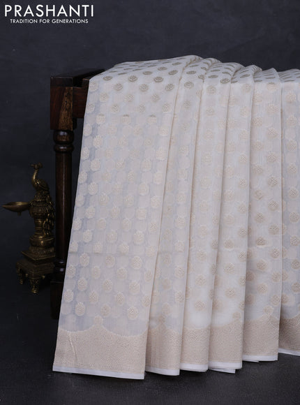 Banarasi silk cotton saree off white with allover thread & zari woven buttas and thread & zari woven border
