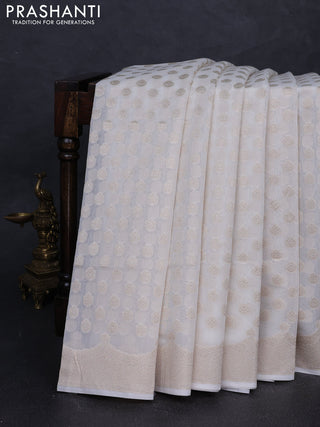 Banarasi silk cotton saree off white with allover thread & zari woven buttas and thread & zari woven border