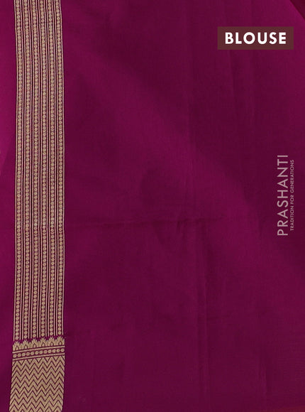 Banarasi silk cotton saree magenta pink with allover thread & zari woven buttas and temple design zari woven border