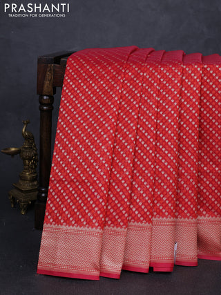 Banarasi silk cotton saree red with allover thread & zari woven buttas and temple design zari woven border