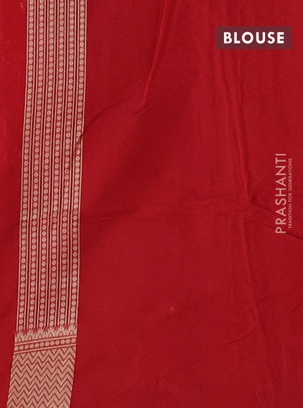 Banarasi silk cotton saree red with allover thread & zari woven buttas and temple design zari woven border