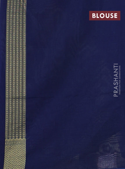 Banarasi silk cotton saree peacock blue with allover thread & zari woven buttas and temple design zari woven border