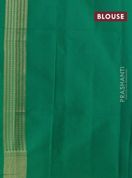 Banarasi silk cotton saree green with allover thread & zari woven buttas and temple design zari woven border