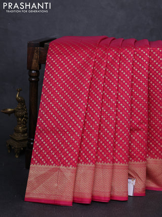 Banarasi silk cotton saree dark pink with allover thread & zari woven buttas and temple design zari woven border