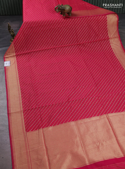 Banarasi silk cotton saree dark pink with allover thread & zari woven buttas and temple design zari woven border