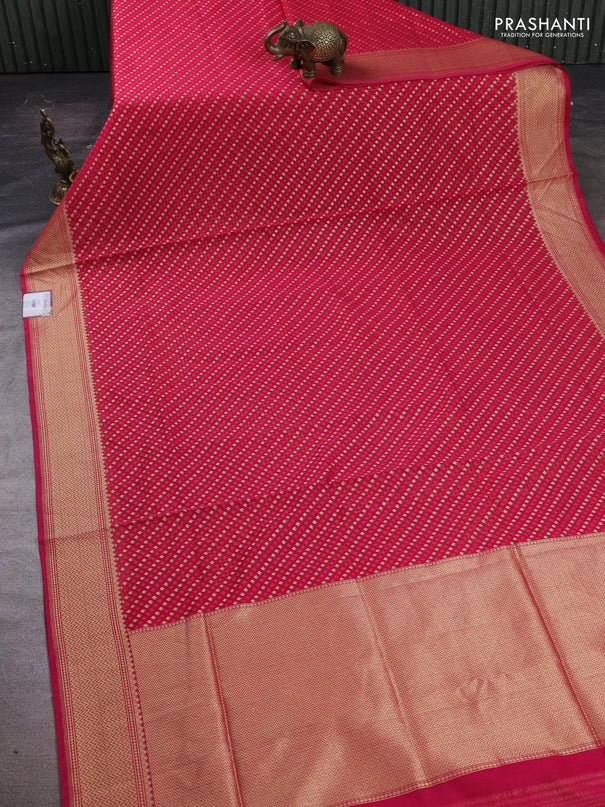 Banarasi silk cotton saree dark pink with allover thread & zari woven buttas and temple design zari woven border