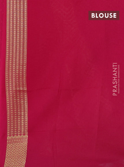 Banarasi silk cotton saree dark pink with allover thread & zari woven buttas and temple design zari woven border
