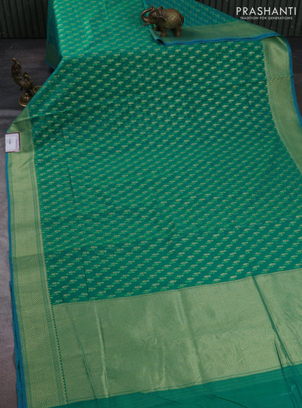 Banarasi silk cotton saree green with allover thread & zari woven buttas and zari woven border