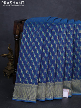 Banarasi silk cotton saree peacock blue with allover thread & zari woven buttas and zari woven border