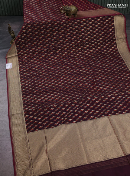 Banarasi silk cotton saree deep maroon with allover thread & zari woven buttas and zari woven border