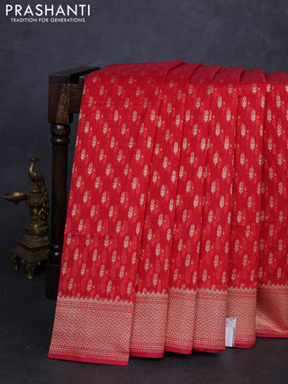 Banarasi silk cotton saree red with allover thread & zari woven buttas and zari woven border