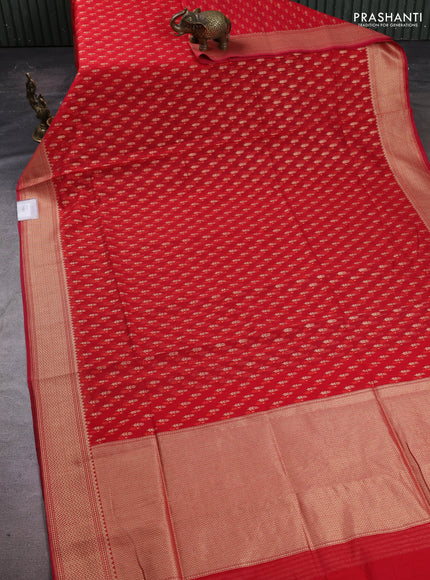 Banarasi silk cotton saree red with allover thread & zari woven buttas and zari woven border