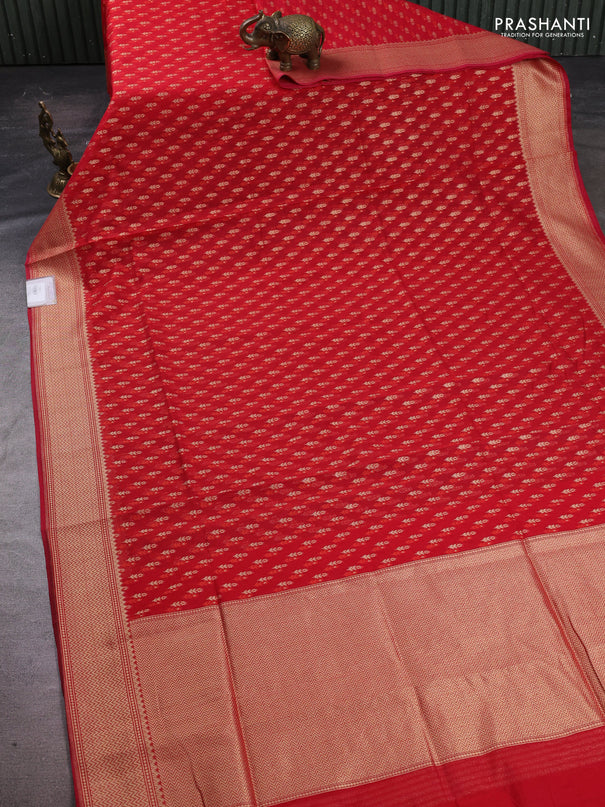 Banarasi silk cotton saree red with allover thread & zari woven buttas and zari woven border