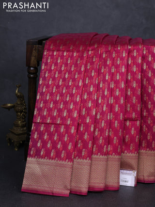 Banarasi silk cotton saree peach pink with allover thread & zari woven buttas and zari woven border