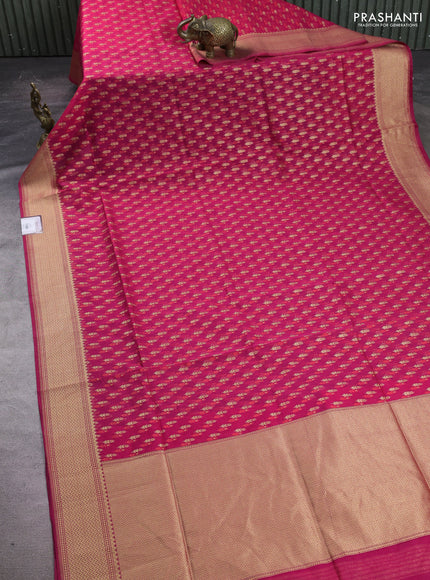 Banarasi silk cotton saree peach pink with allover thread & zari woven buttas and zari woven border