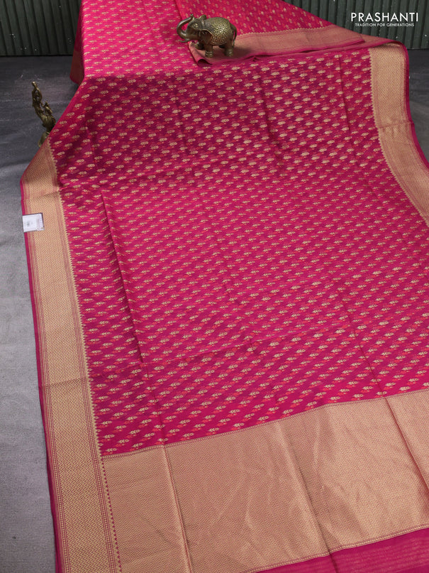 Banarasi silk cotton saree peach pink with allover thread & zari woven buttas and zari woven border