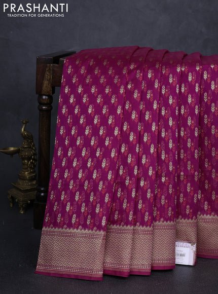 Banarasi silk cotton saree magenta pink with allover thread & zari woven buttas and zari woven border