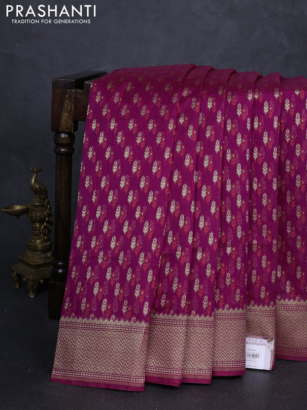 Banarasi silk cotton saree magenta pink with allover thread & zari woven buttas and zari woven border