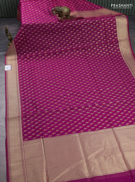 Banarasi silk cotton saree magenta pink with allover thread & zari woven buttas and zari woven border