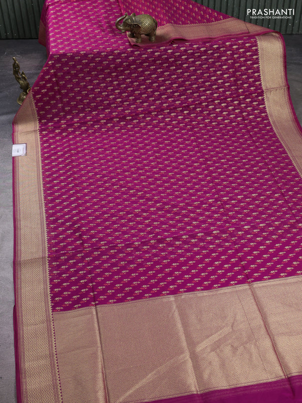 Banarasi silk cotton saree magenta pink with allover thread & zari woven buttas and zari woven border