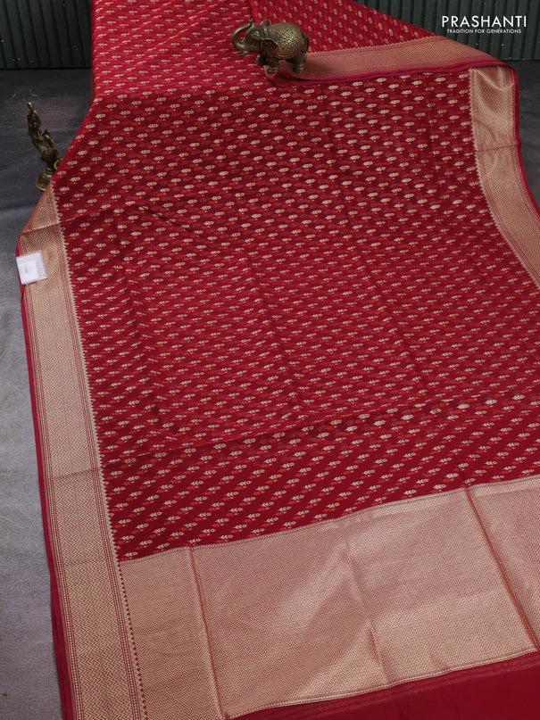 Banarasi silk cotton saree maroon with allover thread & zari woven buttas and zari woven border