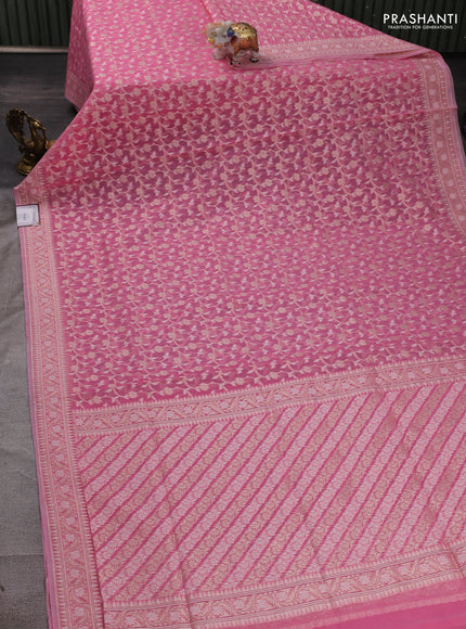 Banarasi silk cotton saree light pink with allover thread & zari woven brocade weaves and thread & zari woven border