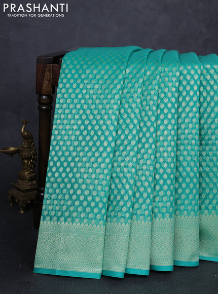 Banarasi silk cotton saree teal green with allover thread & zari woven brocade weaves and thread & zari woven border