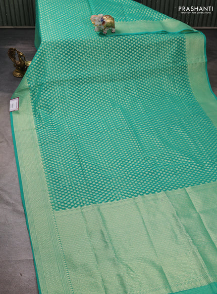 Banarasi silk cotton saree teal green with allover thread & zari woven brocade weaves and thread & zari woven border