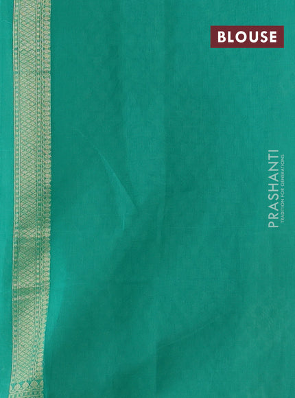 Banarasi silk cotton saree teal green with allover thread & zari woven brocade weaves and thread & zari woven border