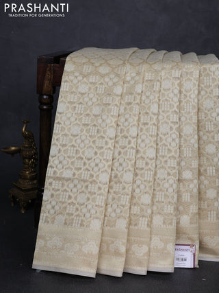 Banarasi silk cotton saree beige with allover thread & zari woven brocade weaves and thread & zari woven border