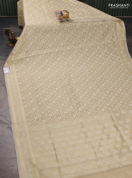 Banarasi silk cotton saree beige with allover thread & zari woven brocade weaves and thread & zari woven border