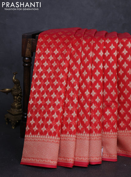 Banarasi silk cotton saree red with allover thread & zari woven buttas and thread & zari woven border
