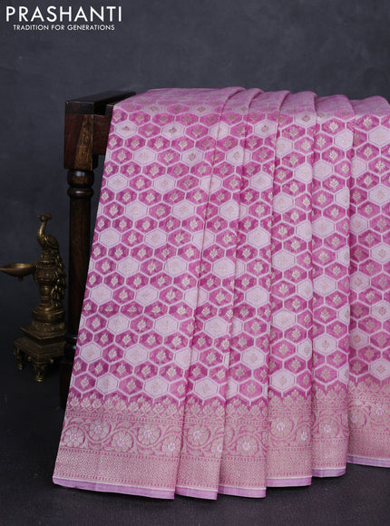Banarasi silk cotton saree pink with allover thread & zari woven brocade weaves and thread & zari woven border