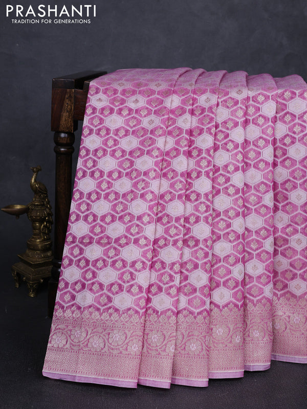 Banarasi silk cotton saree pink with allover thread & zari woven brocade weaves and thread & zari woven border
