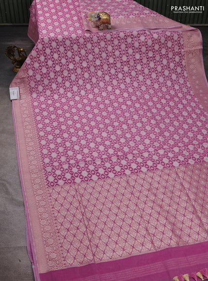 Banarasi silk cotton saree pink with allover thread & zari woven brocade weaves and thread & zari woven border