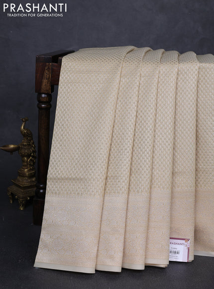 Banarasi silk cotton saree beige with allover thread & zari woven brocade weaves and thread & zari woven border