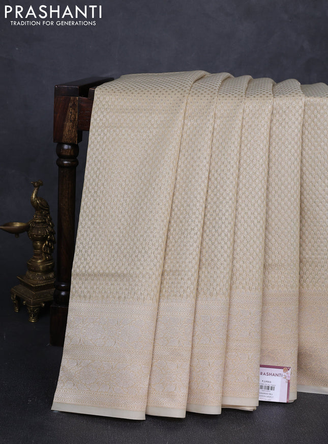 Banarasi silk cotton saree beige with allover thread & zari woven brocade weaves and thread & zari woven border