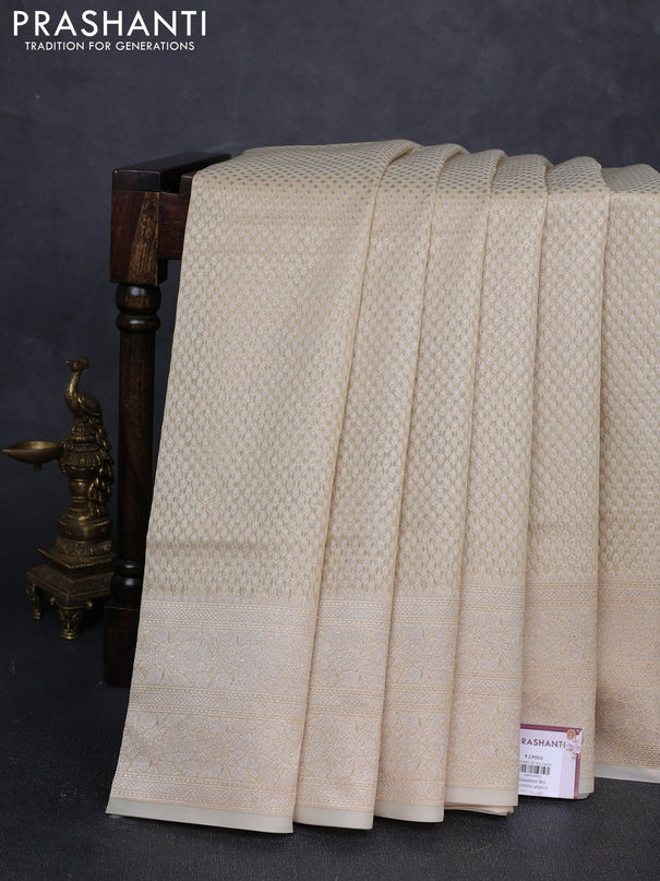 Banarasi silk cotton saree beige with allover thread & zari woven brocade weaves and thread & zari woven border