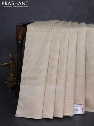 Banarasi silk cotton saree beige with allover thread & zari woven brocade weaves and thread & zari woven border